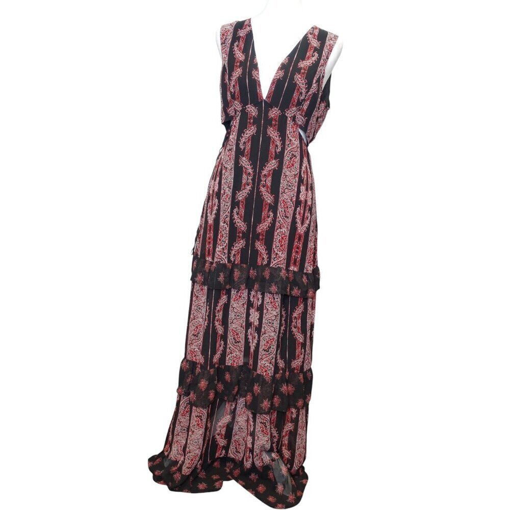 Avec Les Filles Paisley Printed Tiered Maxi Dress Beach boho Women's size 4 NWT - Picture 2 of 13